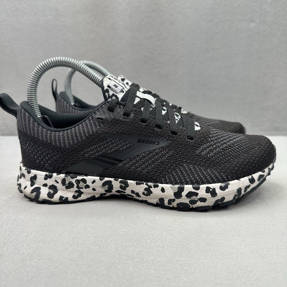 Brooks Black White Leopard-Accent Athletic Shoes